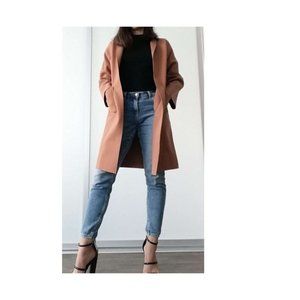 Camel Khaki Open Coat Jacket, Size S